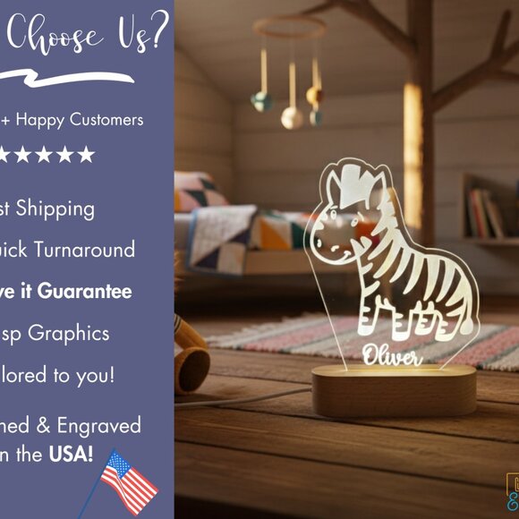 Zebra Custom Name Light • Personalized LED Cloud Decor • Baby Gift - Picture 4 of 8